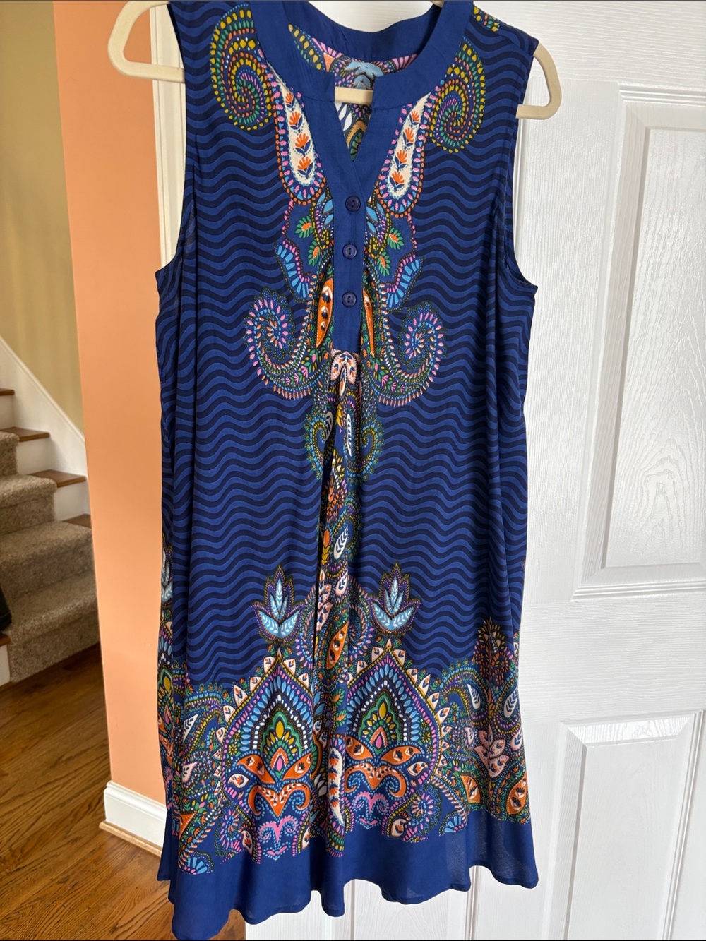 Sleeveless Navy Blue Paisley Midi Dress